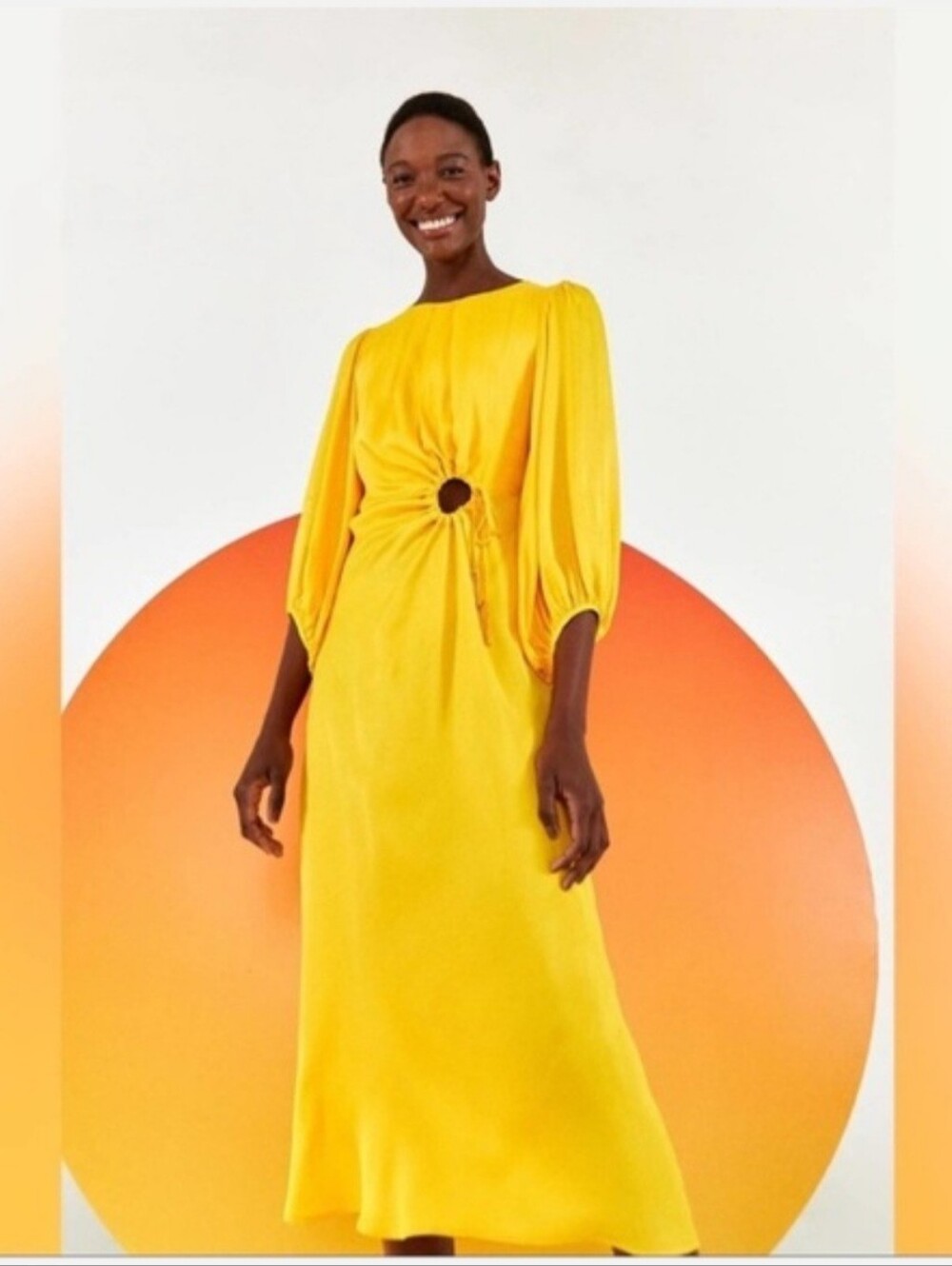 FARM Rio Yellow Front Circle Cut Out Midi Dress Size Medium